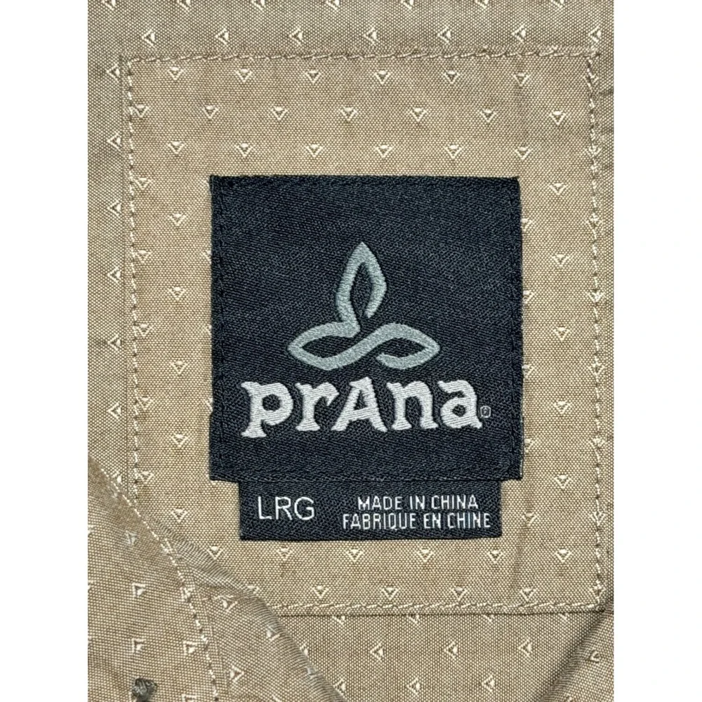 Prana Mens Large Brown Geometric Print Roll Tab Long‎ Sleeve Button Up Shirt LRG